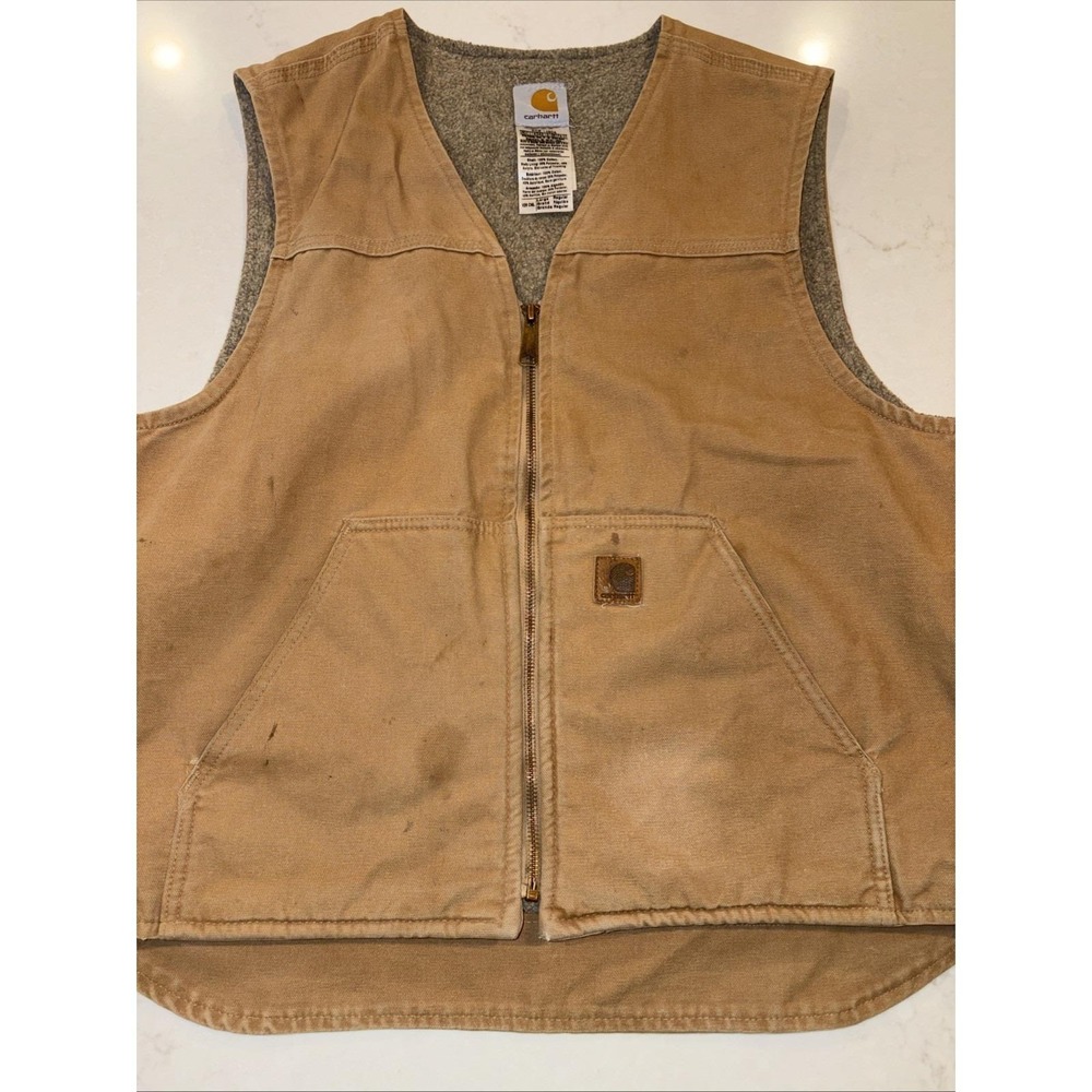 Carhartt Sherpa Fleece Lined Khaki Duck Canvas Vest V26 CML Khaki Men's Large